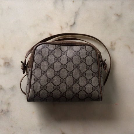 GUCCI グッチ オールドグッチ GGプラス コーティングキャンバス ポシェット ミニショルダー バッグ ブラウン ヴィンテージ 中古美品