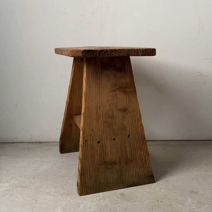 古いスクエアスツール 兼 踏台 杉無垢材 作業椅子 木工 昭和期