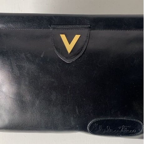 VALENTINO オールドヴァレンチノ レザークラッチバッグ ブラック 幅約25cmの小さめインバッグ  化粧ポーチ ヴィンテージバレンチノ 美品