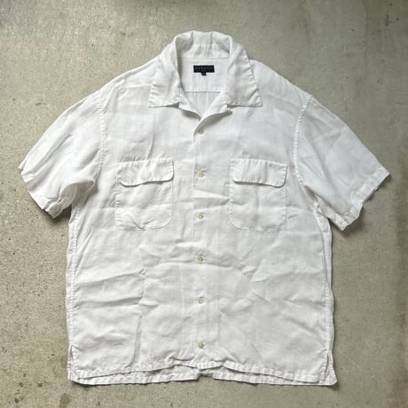 Harriss paris ハリス パリス  80s90sヴィンテージ オープンカラー リネンシャツ ホワイト フレンチアイビー フレンチトラッド mens40 良品