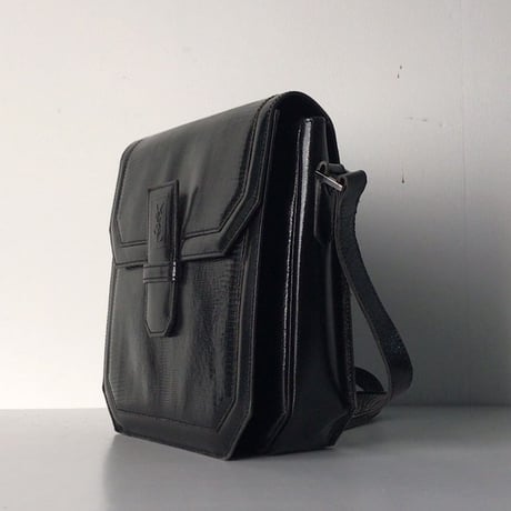 YSL  イヴ・サンローラン  型押しリザード  レザー ショルダーバッグ ブラック  ヴィンテージ  オールド 美品
