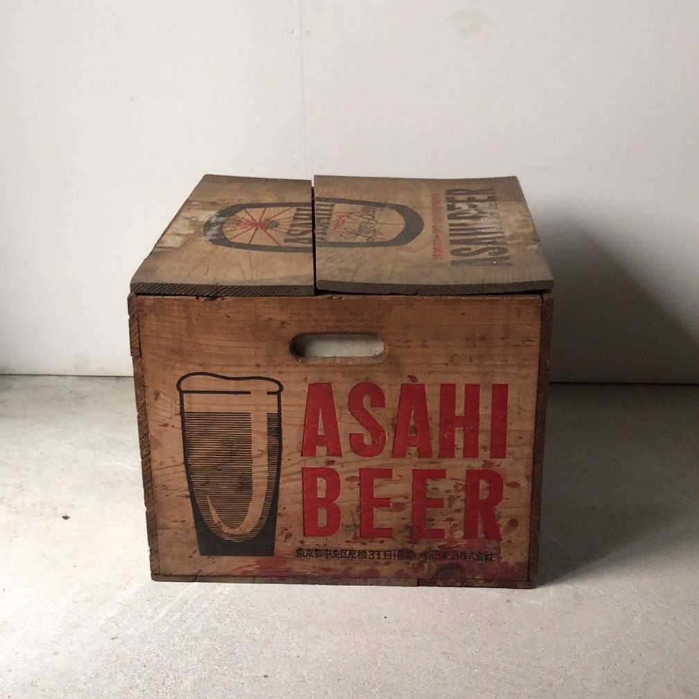 ASAHI BEER アサヒビール アンティーク木箱 S48和紙付 蓋付き ヴィンテージビアボックス 美品
