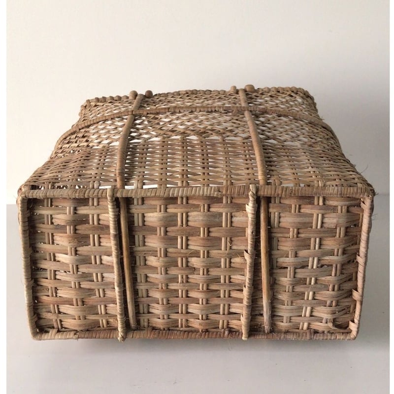 アンティーク カゴバッグ 縦型 大きめ 無傷 完品 編み方に変化があり