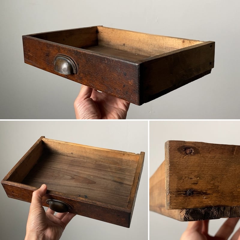 古い引出し本立て 1杯引出し1枚仕切 木製無垢材＋銅金具 昭和2年