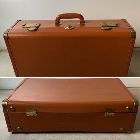 ヴィンテージ トランク  ファイバー素材 ブラウン 真鍮金具  内装 花柄 破れ無し  外装シミ有り 実用可能