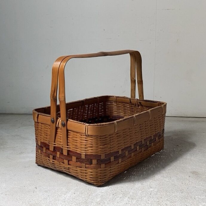 ヴィンテージ　バスケット　手提げ　籠 古い手提げ籠 竹かご ワンハンドルバスケット 茶器籠 ヴィンテージカゴ