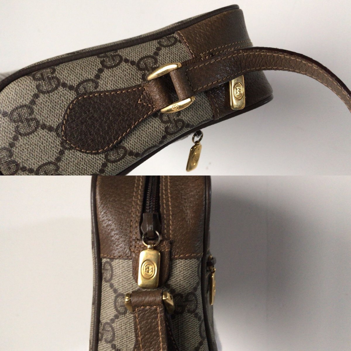 グッチ 斜めがけバッグ レザー×キャンバス おしゃれなGG柄