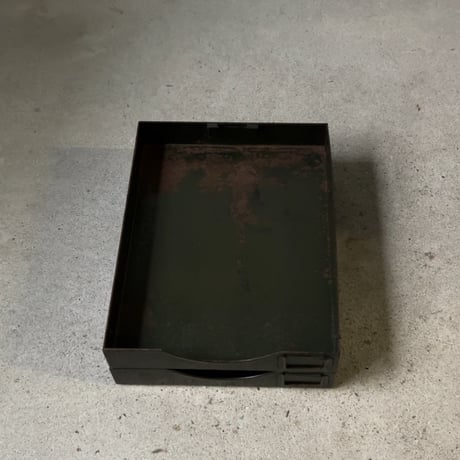 カカシ ヴィンテージ スチール製2段トレー 書類トレー 書類ケース ミリタリーグリーン ダークグリーン 鉄のトレー アンティーク文具 ジャパンヴィンテージ 良品