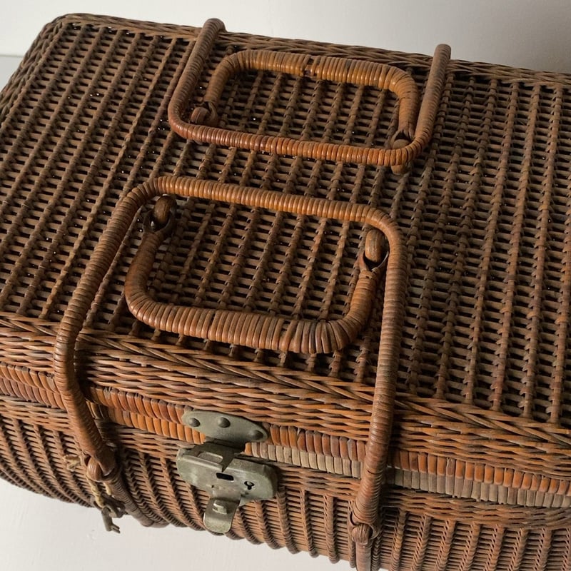 古い茶籠 ヴィンテージラタンバスケット 籐編みの手提げ籠 茶籠 茶かご