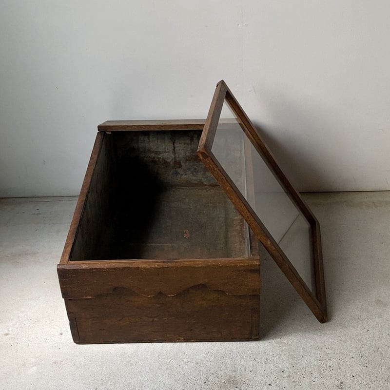 1940-1950s 木製ブリキ内張のガラスケース 米屋ショーケース 茶葉