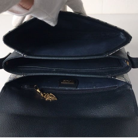 GUCCI グッチ オールドグッチ  コーティングGGキャンバス  ショルダー バッグ ネイビー  ヴィンテージ 中古美品