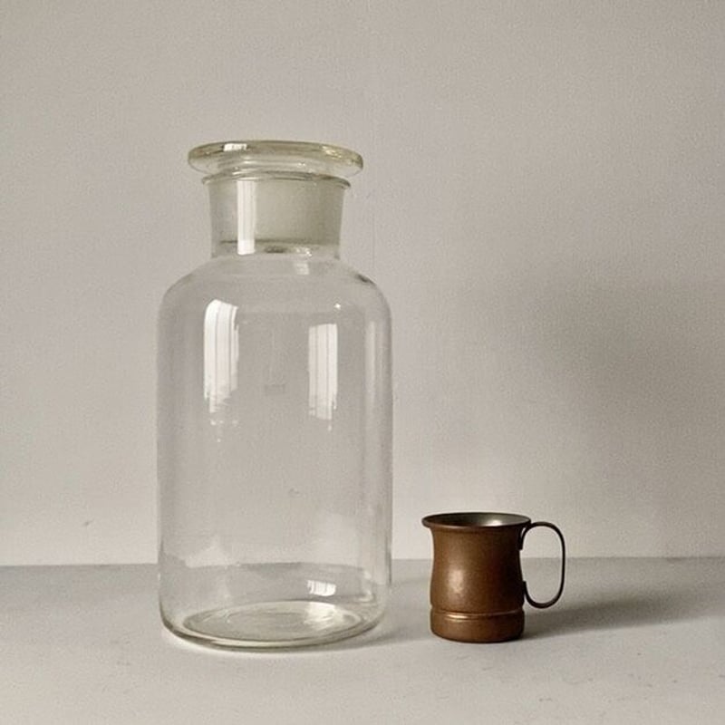 ヴィンテージ メディシンボトル TOP 5000W 蓋付 巨大ガラス瓶 37cm オ