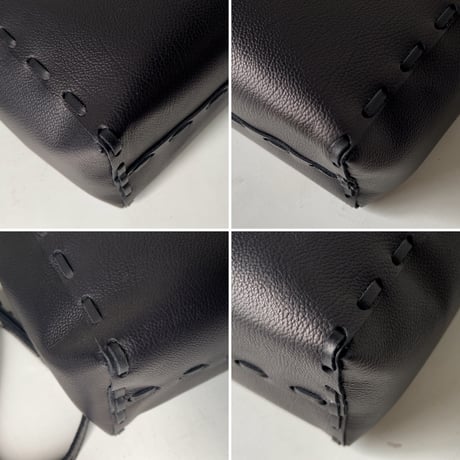 POMTATA ポンタタ  SAKU TOTE 'S  2WAYトートバッグ レザー シボ革 上質レザー ブラック ミニトート クロスショルダー 日本製 中古極美品