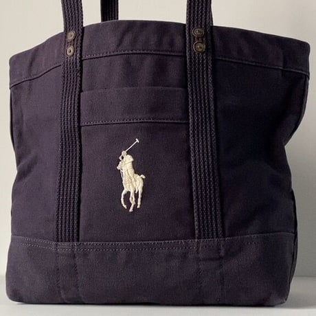 POLO RALPH LAUREN ポロ ラルフローレン 2021年製 キャンバストートバッグ ヘビーオンス レザーワッシャー銅リベット USED