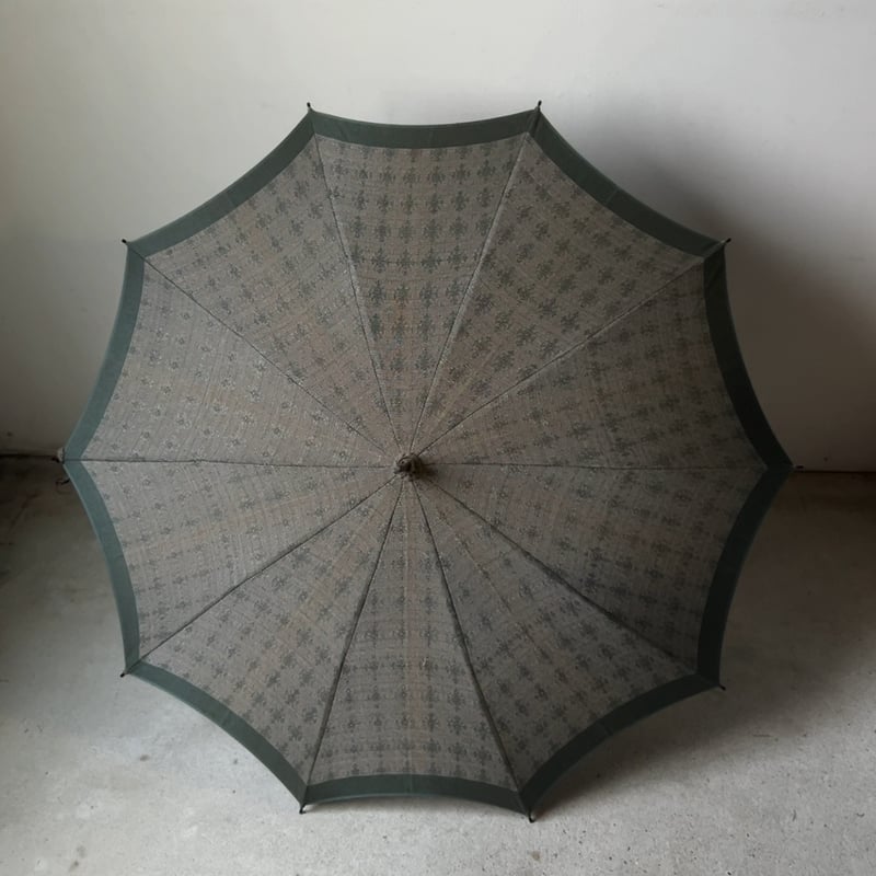 YASUDA エーワン ヴィンテージ日傘 織 総柄 木彫りハンドル 昭和期