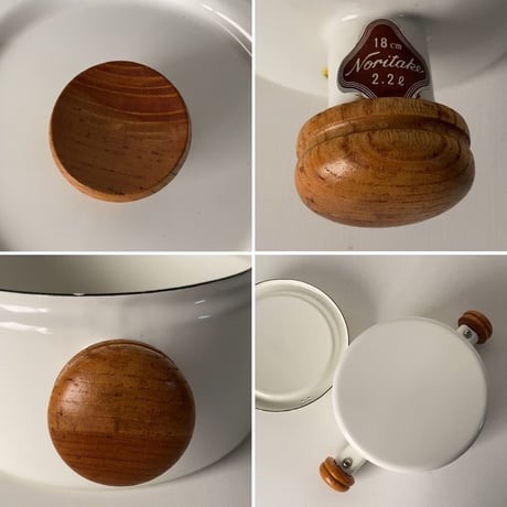 Noritake Couleur  オールドノリタケ ホーロー 片手鍋16cm 両手鍋18cm クルールシリーズ  琺瑯/木製無垢材 ヴィンテージ デッドストック