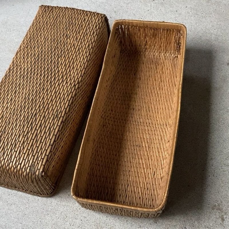 小さく細長い柳行李 32cm 昭和期 弁当行李 台帳行李 道具箱 小物入れ