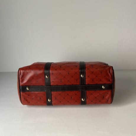 TRUSSARDI トラサルディ　80s ヴィンテージ トラサルディ ミニボストンバッグ ラムレザー ダークオレンジ/ゴールド金具 レアカラー  中古良品
