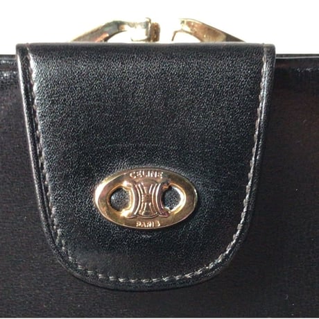 CELINE セリーヌ ガマ口 コンパクト財布 マカダム カーフレザー  ブラック  オールド ヴィンテージウォレット　中古極美品