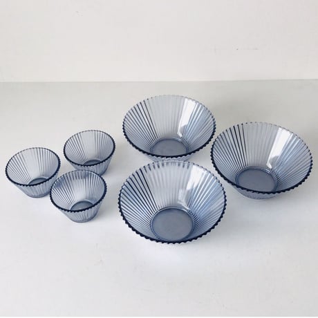 そうめんセットガラス器(3セット)　ヴィンテージガラス　素麺の器 箱有り　昭和時代物