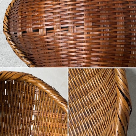 古い片口ざる籠  口が切れていない雫型のカゴ 米研ぎ笊 ヴィンテージクラフト
