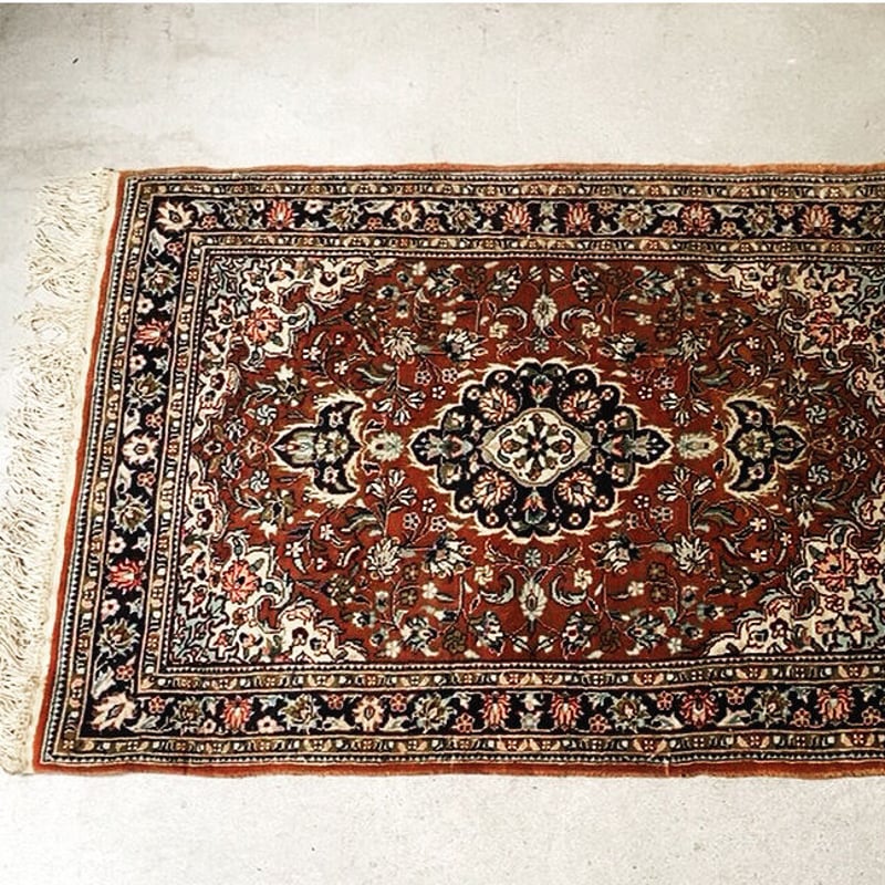 ペルシャ絨毯 玄関マット ブラウン/ネイビー 93×63cm ポシティー ペルシャ絨毯 玄関マット ブラウン/ネイビー 93×63cm ポシティー