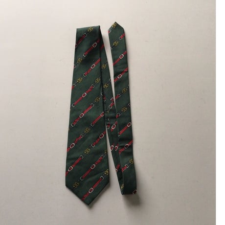 GUCCI  オールドグッチ  ヴィンテージ ネクタイ 筆記体ロゴ シルク100%  グリーンベース GGチェーンベルト柄 レジメン 中古美品