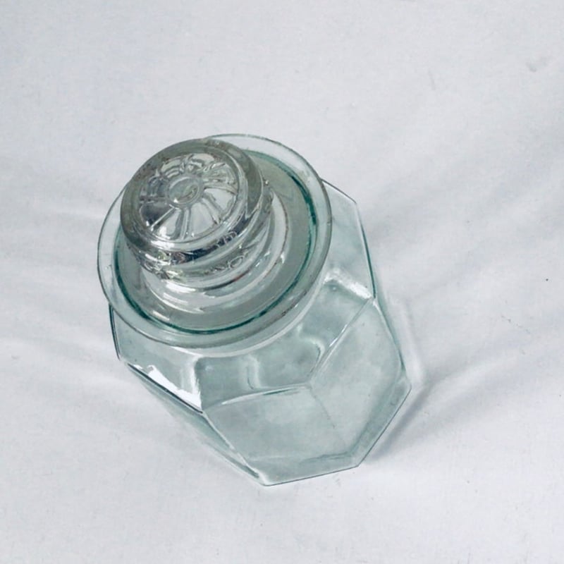 アンティーク ガラスポット 気泡 ゆらゆら 硝子 面取 プレス 蓋