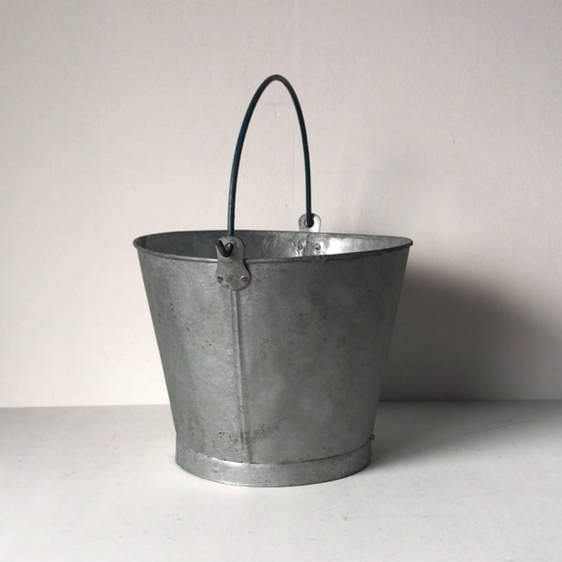 ヴィンテージ ブリキ バケツ 大正 昭和 鉄製 Sマーク 持ち手太め青塗