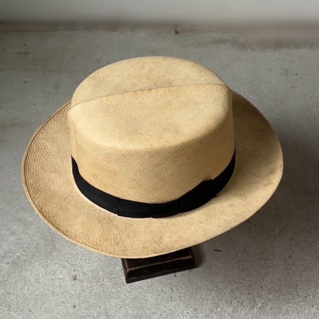 SAKAMOTO HATTER  坂本高級紳士帽子専門店  ヴィンテージ パナマハット レディース 頭周約55cm 編み帽子 昭和期 保存箱有