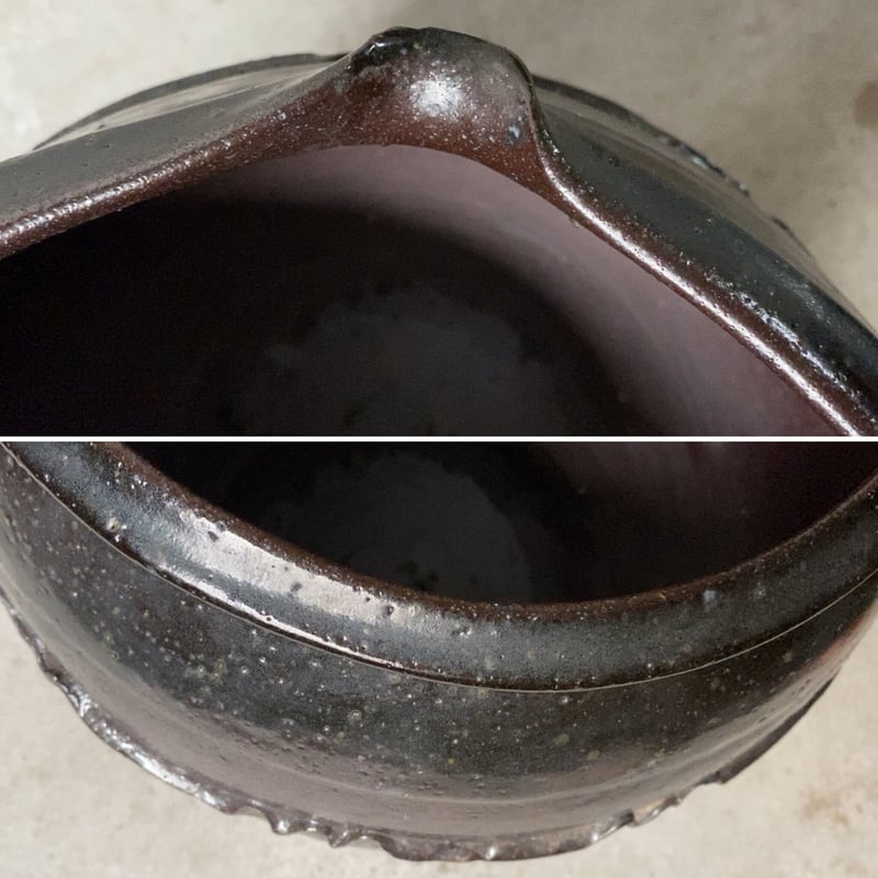 大型/古民具】レトロな黒釉薬の甕/壺 植木鉢やメダカ鉢にも 高さ57cm。