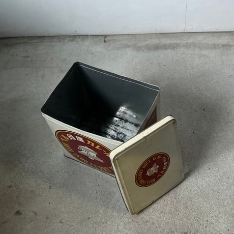 1960s-70sVintage ベル食品 BELL INDO CURRY RUEX (ベル・印度カレールウ) 縦型ブリキ缶 業務用カレー 蓋付ボックス 道具箱 良品