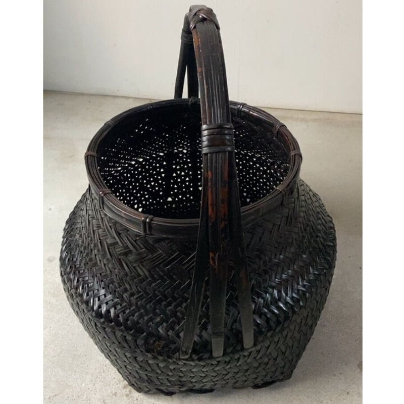 美品 竹編三段籠 提籃 ていらん 茶籠 3段かご 木彫 提