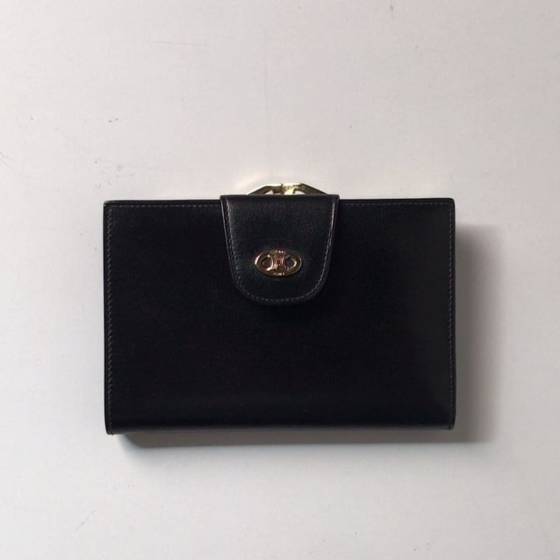 CELINE セリーヌ ガマ口 コンパクト財布 マカダム カーフレザー CELINE セリーヌ ガマ口 コンパクト財布 マカダム カーフレザー