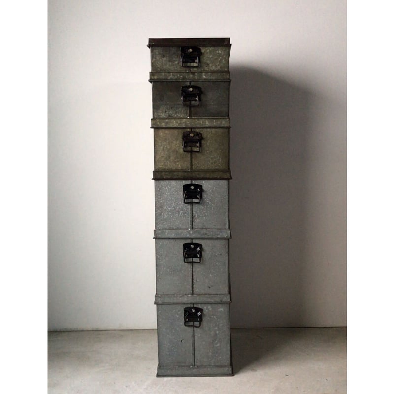 ヴィンテージ ブリキストックタワー 6箱スタッキング (蓋＋6箱