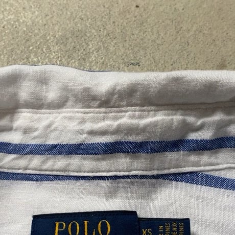 POLO RALPH LAUREN ポロ ラルフローレン 2020年製 クロップドリネンシャツ 白/青ストライプ ドロップショルダー size XS  USED 美品