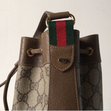 GUCCI グッチ オールドグッチ GGプラス コーティングキャンバス 巾着型ショルダーバッグ シェリーライン ノエ型 ヴィンテージ 14.02.034  中古美品
