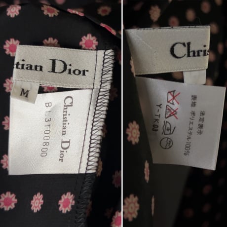 Dior オールドディオール クリスチャンディオール  ノーカラーブラウス シャツ マルチドット 黒/赤/白  ヴィンテージディオール 古着 中古極美品