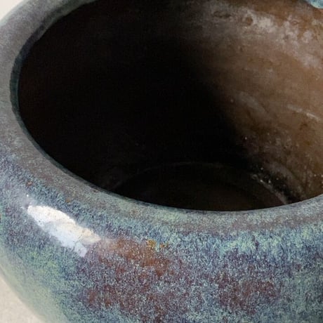 古い大火鉢 幅46cm 海鼠(なまこ)釉   瑠璃釉  深海色  メダカ鉢 睡蓮鉢 金魚鉢 ビオトープ 甕 瓶  完品