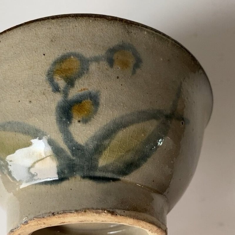 琉球 やちむん 4.5寸マカイ 古作 登窯 花草模様 昭和期 ヴィンテージ