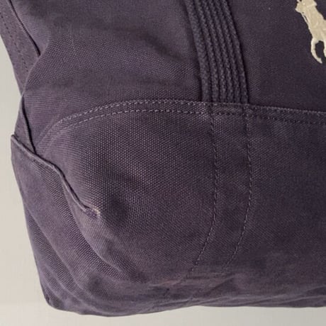 POLO RALPH LAUREN ポロ ラルフローレン 2021年製 キャンバストートバッグ ヘビーオンス レザーワッシャー銅リベット USED