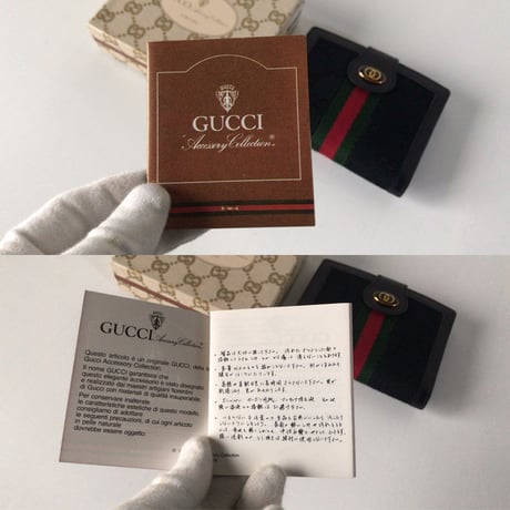 GUCCI オールドグッチ 2つ折りWホックコンパクトウォレット ミニ財布 レザー/ GGキャンバス ブラック 極美品　ヴィンテージウォレット
