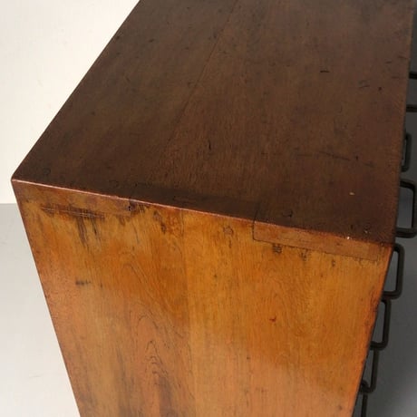 アンティーク小引き出し10杯 木製無垢材 ネームホルダー(真鍮製)付 ヴィンテージ家具 50s 60s 完品