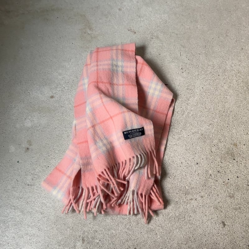 【美品】 バーバリーロンドン ラムウール100% ピンク ノバチェック フリンジ BURBERRY LONDON バーバリーロンドン LAMBSWOOL 100% ラムウール