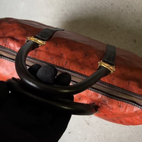 TRUSSARDI トラサルディ　80s ヴィンテージ トラサルディ ミニボストンバッグ ラムレザー ダークオレンジ/ゴールド金具 レアカラー  中古良品