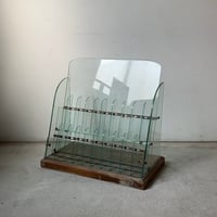 ガラス製ディスプレイ 昭和レトロ 鉛筆棚 展示用 什器 スタンド アンティーク ヴィンテージ ガラスと木製台の文具什器 筆 鉛筆etc の店舗備品 陳列棚