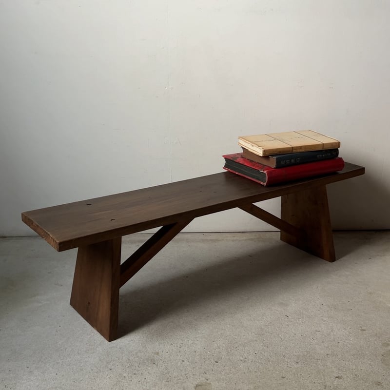 昭和期 木製ベンチ 花台 飾り台 踏み台 黒ヤケ ジャパンヴィンテージ