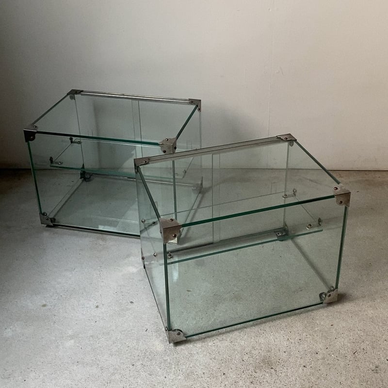 ヴィンテージ ガラスケース 小型 幅35cmの小さめ2段1枚棚板 ガラス