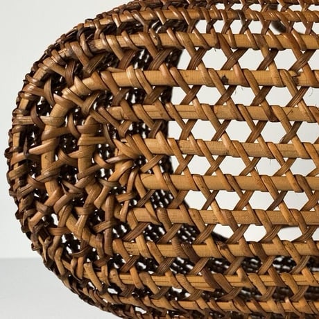 古い籐巻きの煎茶籠 大きめサイズ35 cm  更紗無し  ヴィンテージカゴバッグ 完品
