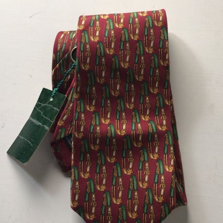 GUCCI オールドグッチ ヴィンテージ ネクタイ タグ付きデッドストックベルト総柄  ボルドー シルク100% 未使用品